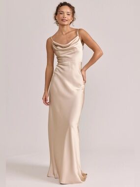 Revelry Satin Champagne Slip Gown